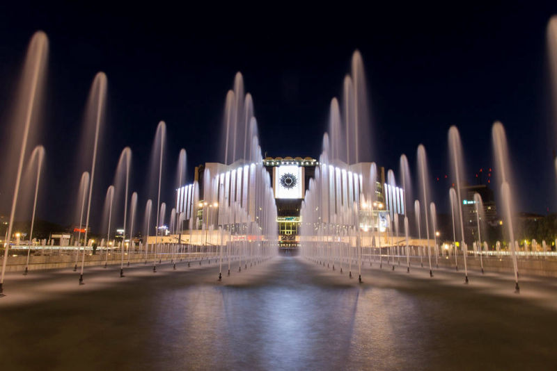 Night photo of National Palace of Culture