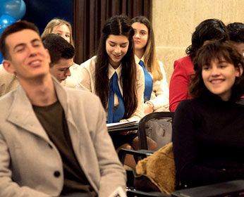 Students at a conference
